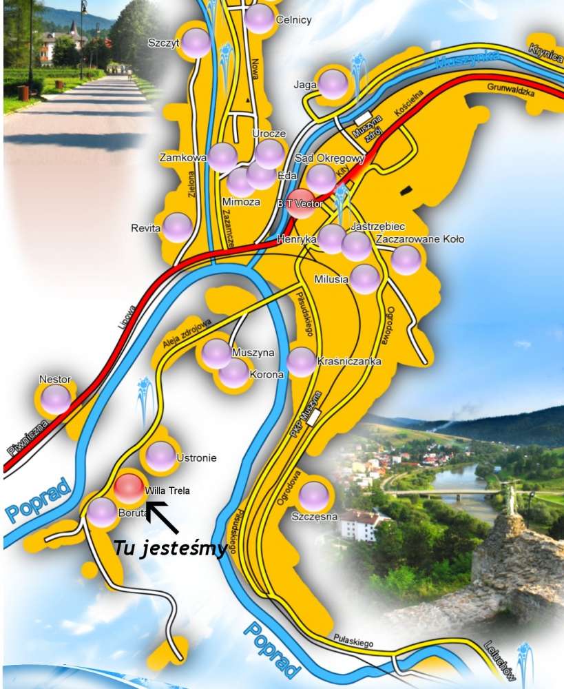 Mapa atrakcji Muszyny i okolic